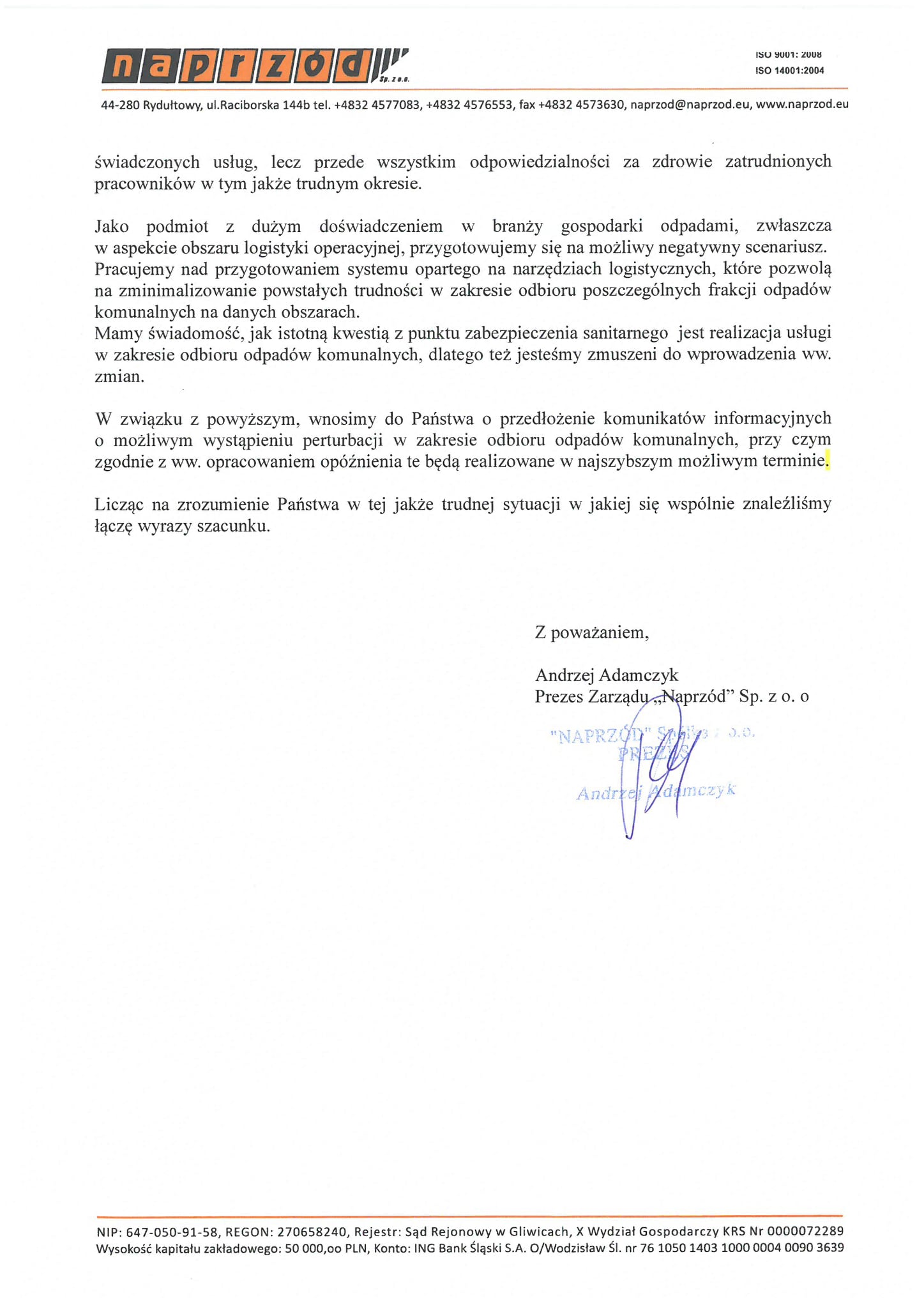 Pismo Naprzód strona 1